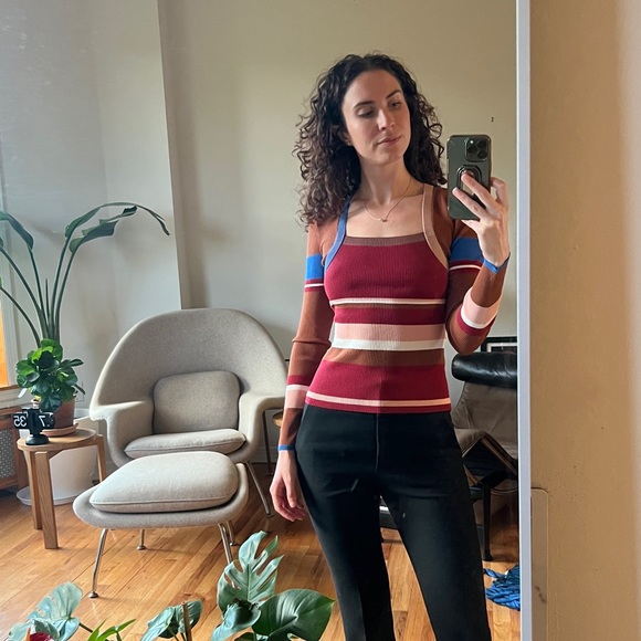 DVF Diane Von Furstenberg Brody Knit Sweater, Knit Stripe Wine Multi NWT - Picture 2 of 4